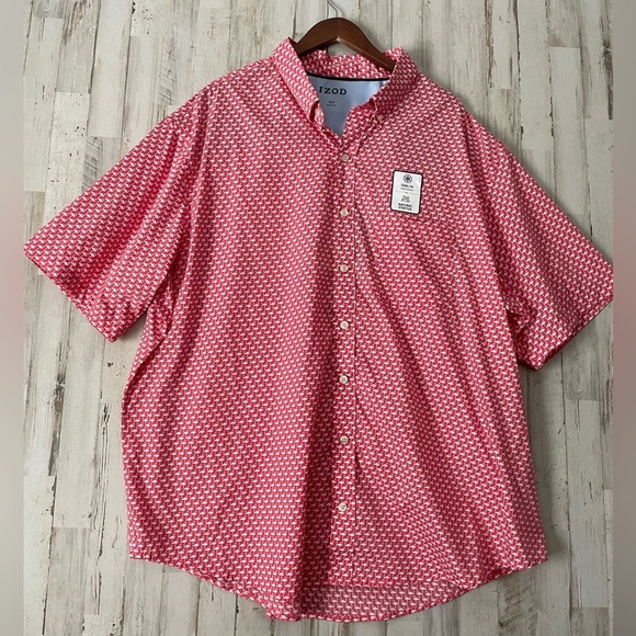 Izod Other - Izod Cool FX Rose Rapture Flamingo Print Short Sleeve Button-Up Shirt 3XLT NWT